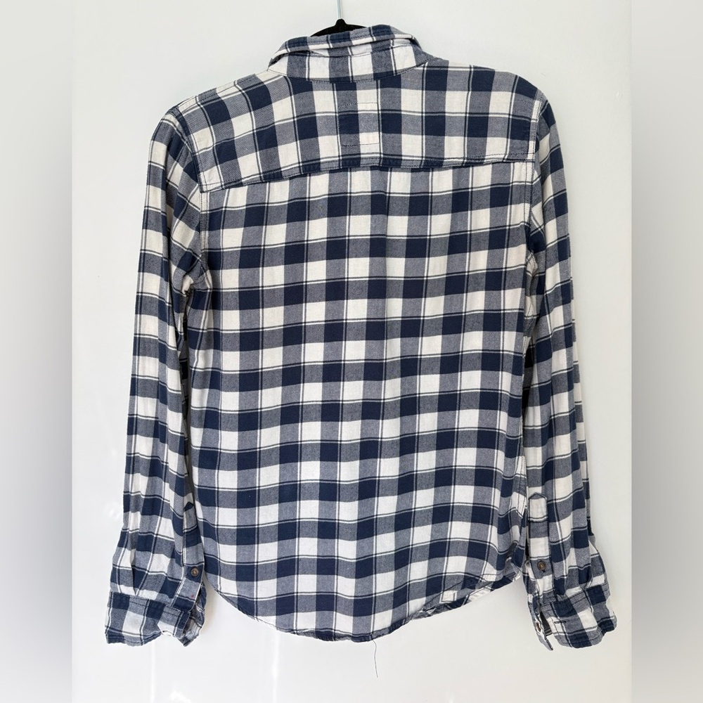 HOLLISTER Navy Blue White Plaid Flannel Button Down Shirt Size Small Cozy 90s - Picture 6 of 6